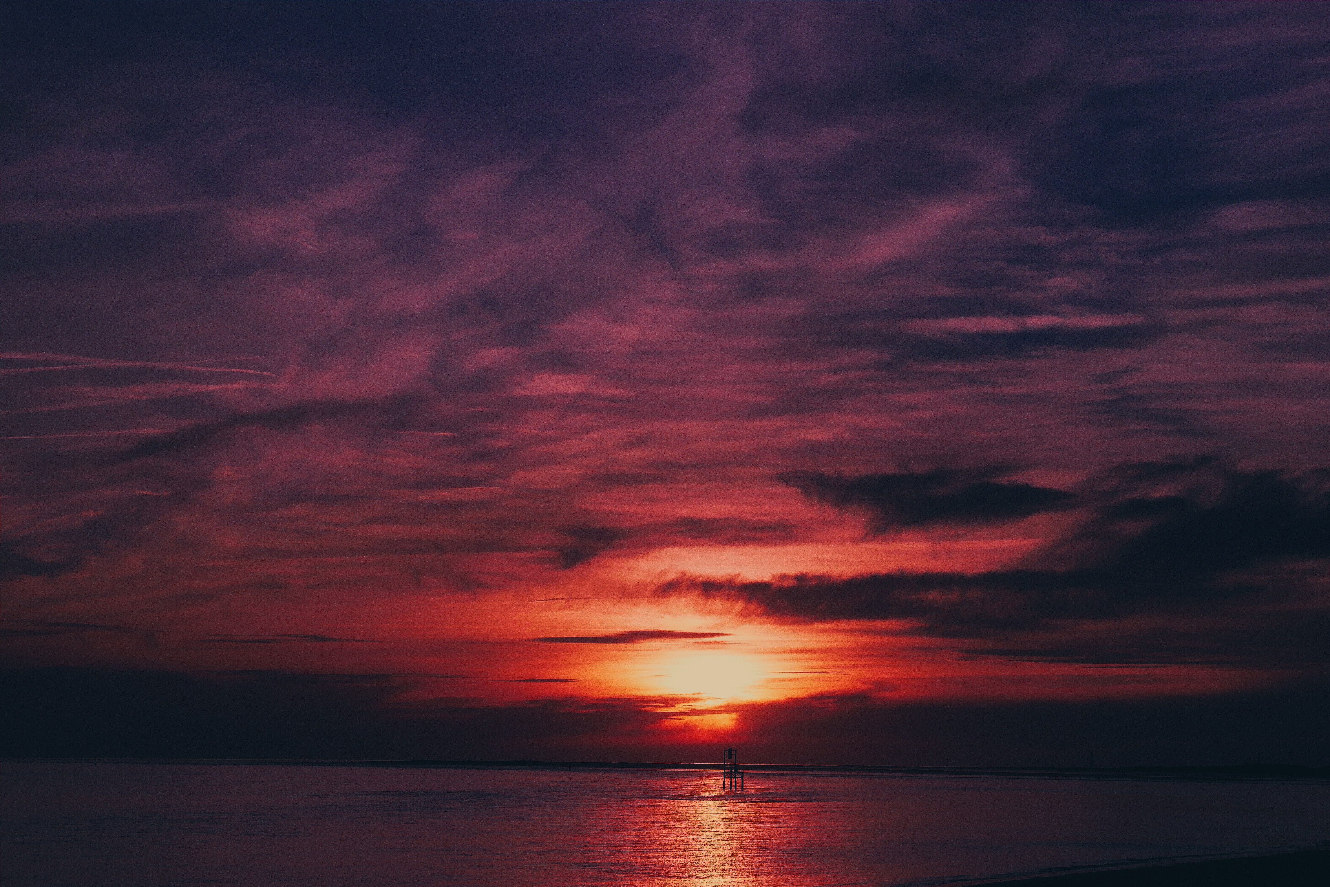 sky, Sea, Flares, Sunset, Water, Reflection Wallpaper