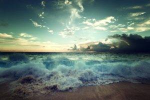 nature, Sea, Waves, Clouds, Sky, Beach