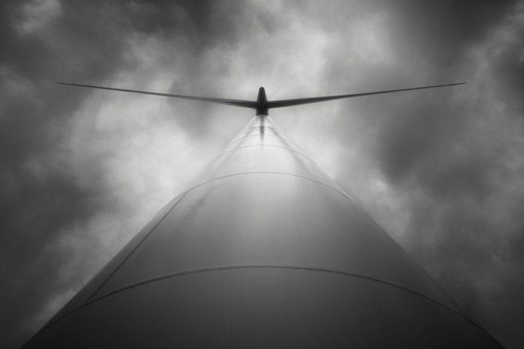 clouds, Wind turbine, Monochrome HD Wallpaper Desktop Background