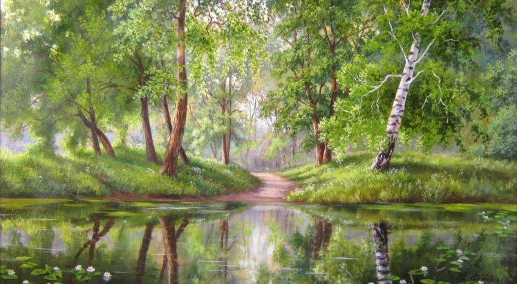 forest, Trees, Water, Nature, Artwork HD Wallpaper Desktop Background