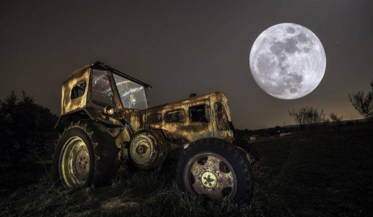 Moon, Night, Tractors, Vehicle HD Wallpaper Desktop Background