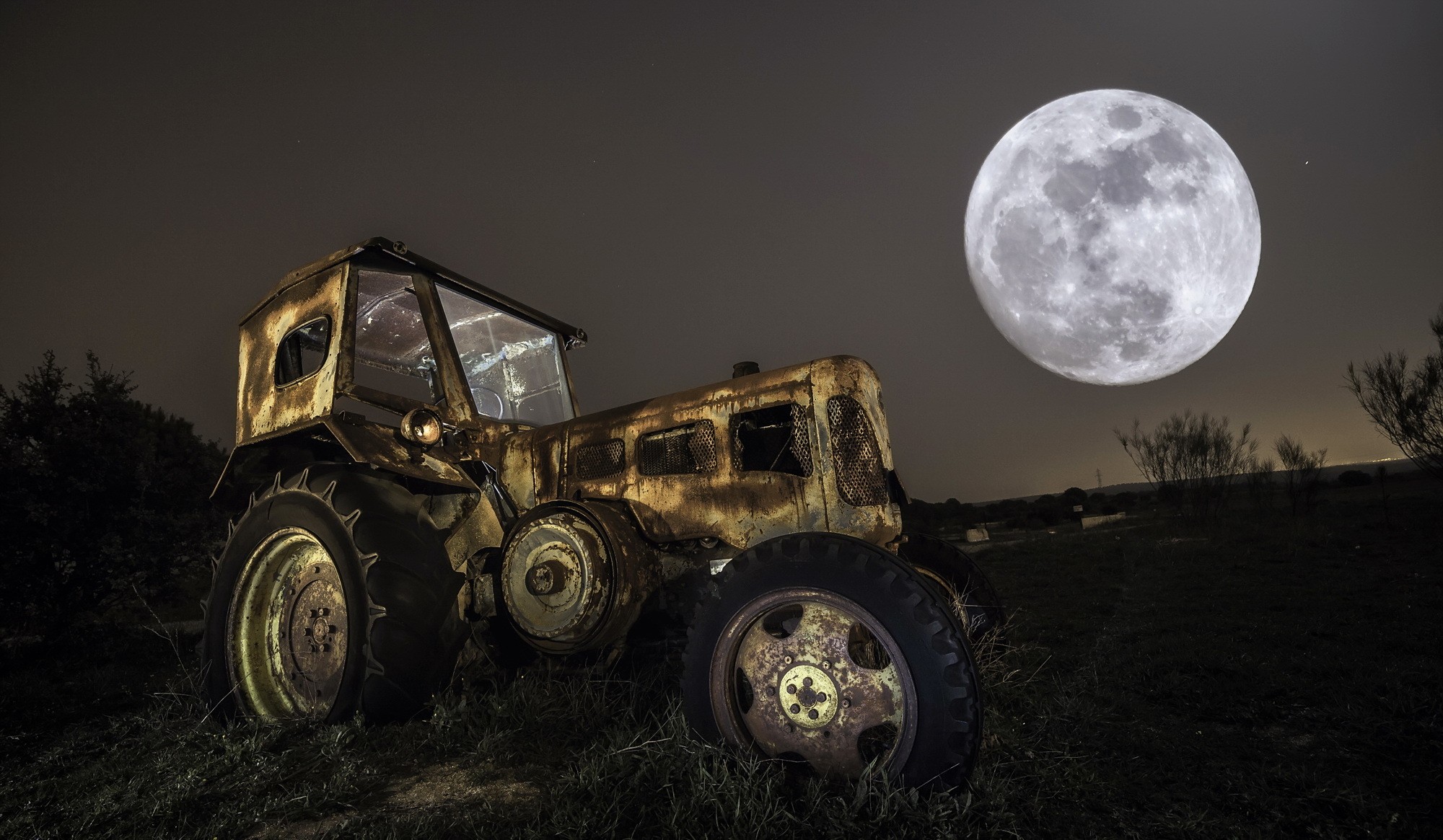 Moon, Night, Tractors, Vehicle Wallpaper