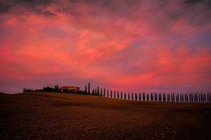 nature, Sunset, Sky, Tuscany, Italy