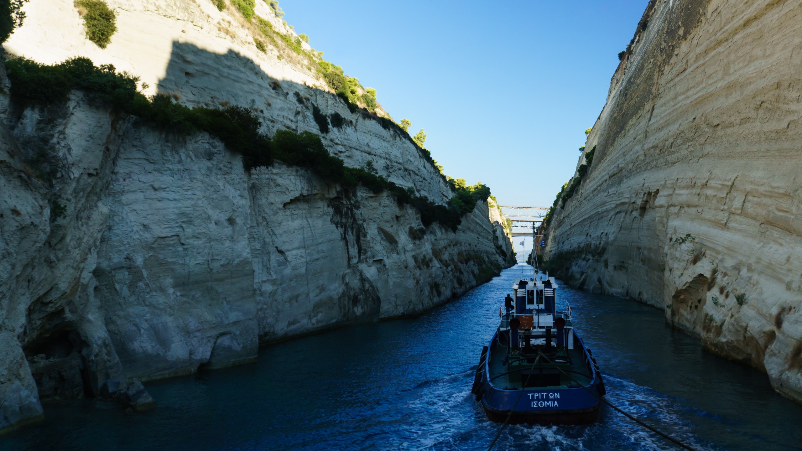 water, Rocks, Tug boats, Boat, Ship, Greece, Sky, Blue, Sand, Cliff Wallpaper