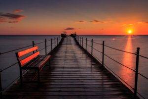 sea, Sunset, Nature, Pier