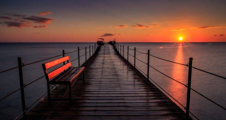 sea, Sunset, Nature, Pier HD Wallpaper Desktop Background