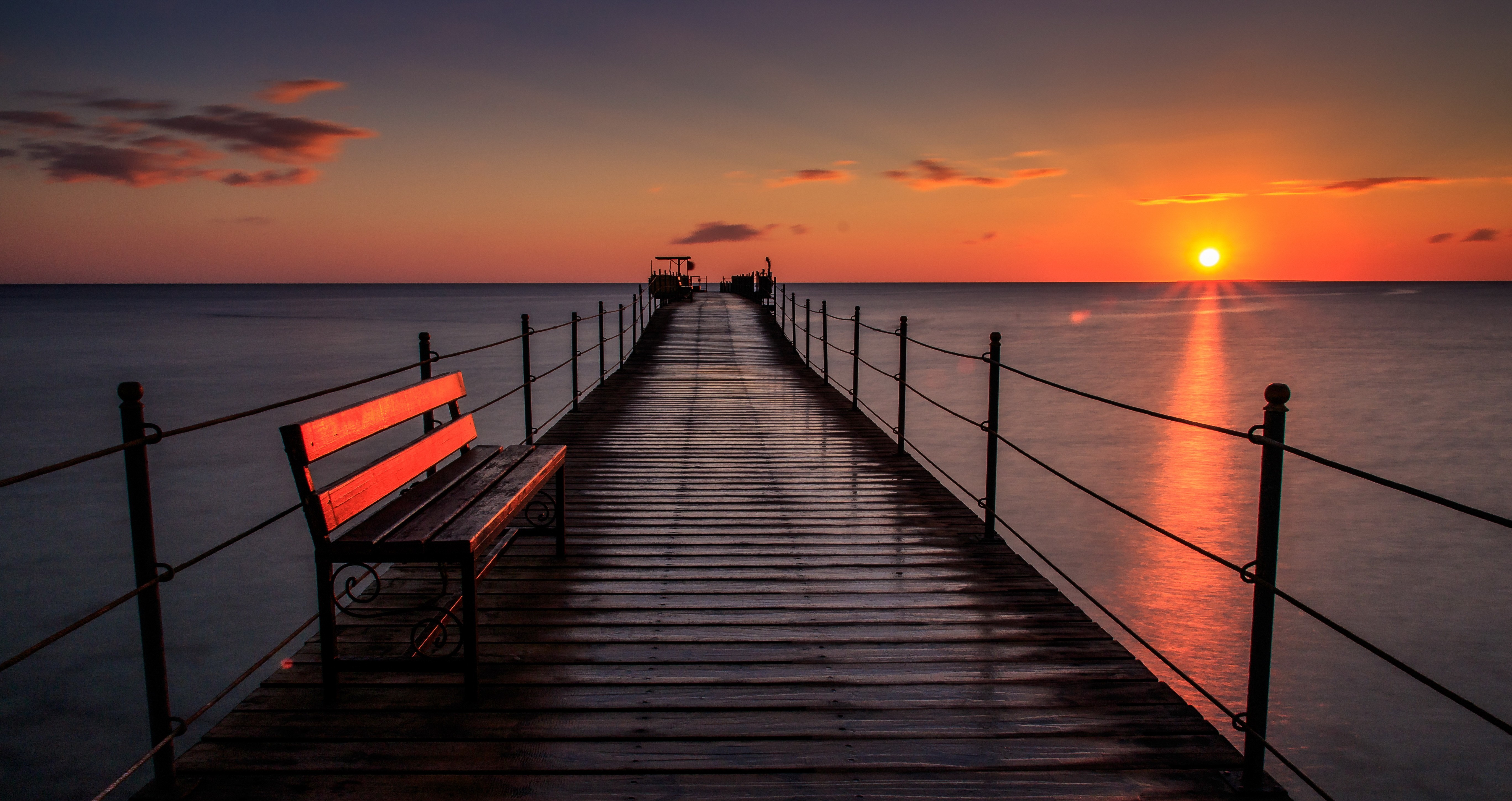 sea, Sunset, Nature, Pier Wallpaper