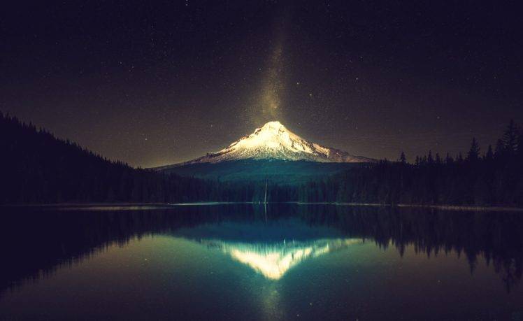 mount olympus, Night, Stars, Lake, Forest, Snow HD Wallpaper Desktop Background