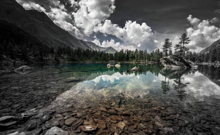 lake, Mountains, Sky, Green HD Wallpaper Desktop Background