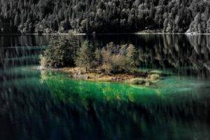 lake, Green, Forest, Colorful, Island