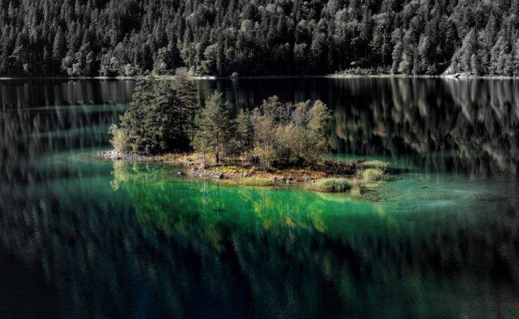 lake, Green, Forest, Colorful, Island HD Wallpaper Desktop Background