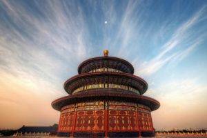Asian architecture, China, Beijing, Temple, Sky, Moon, Ancient