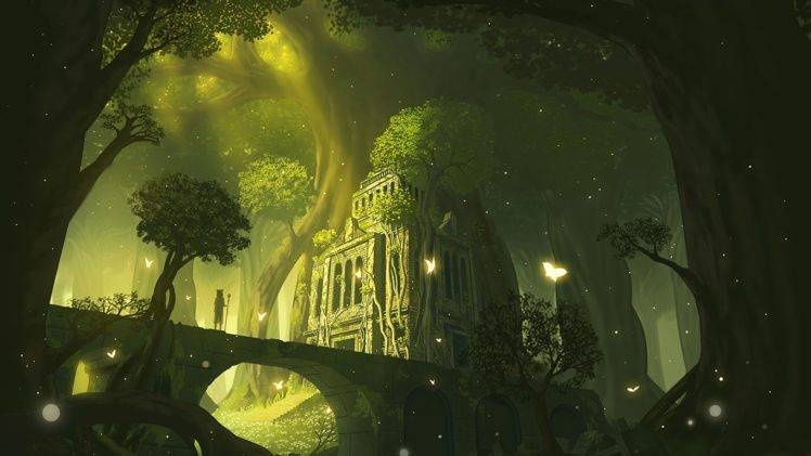 ruin, Temple, Forest, Fantasy art HD Wallpaper Desktop Background