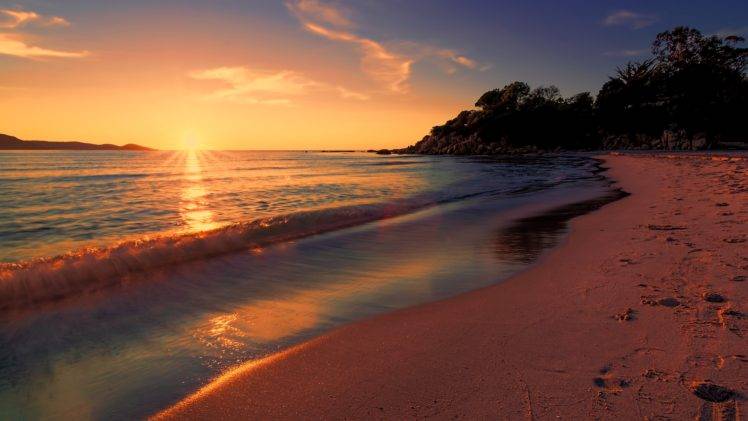 sea, Long exposure, Sunset, Nature, Beach HD Wallpaper Desktop Background