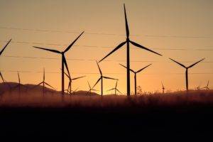 photography, Wind turbine, Sunset, Power lines