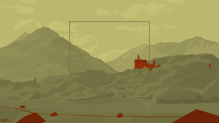 minimalism, Mountains, Road, Square, Castle, Sky HD Wallpaper Desktop Background