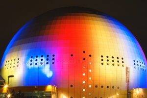 architecture, Modern, Sphere, Night, Sky, Museum, Circle, Colorful, Lights, Globen, Stockholm