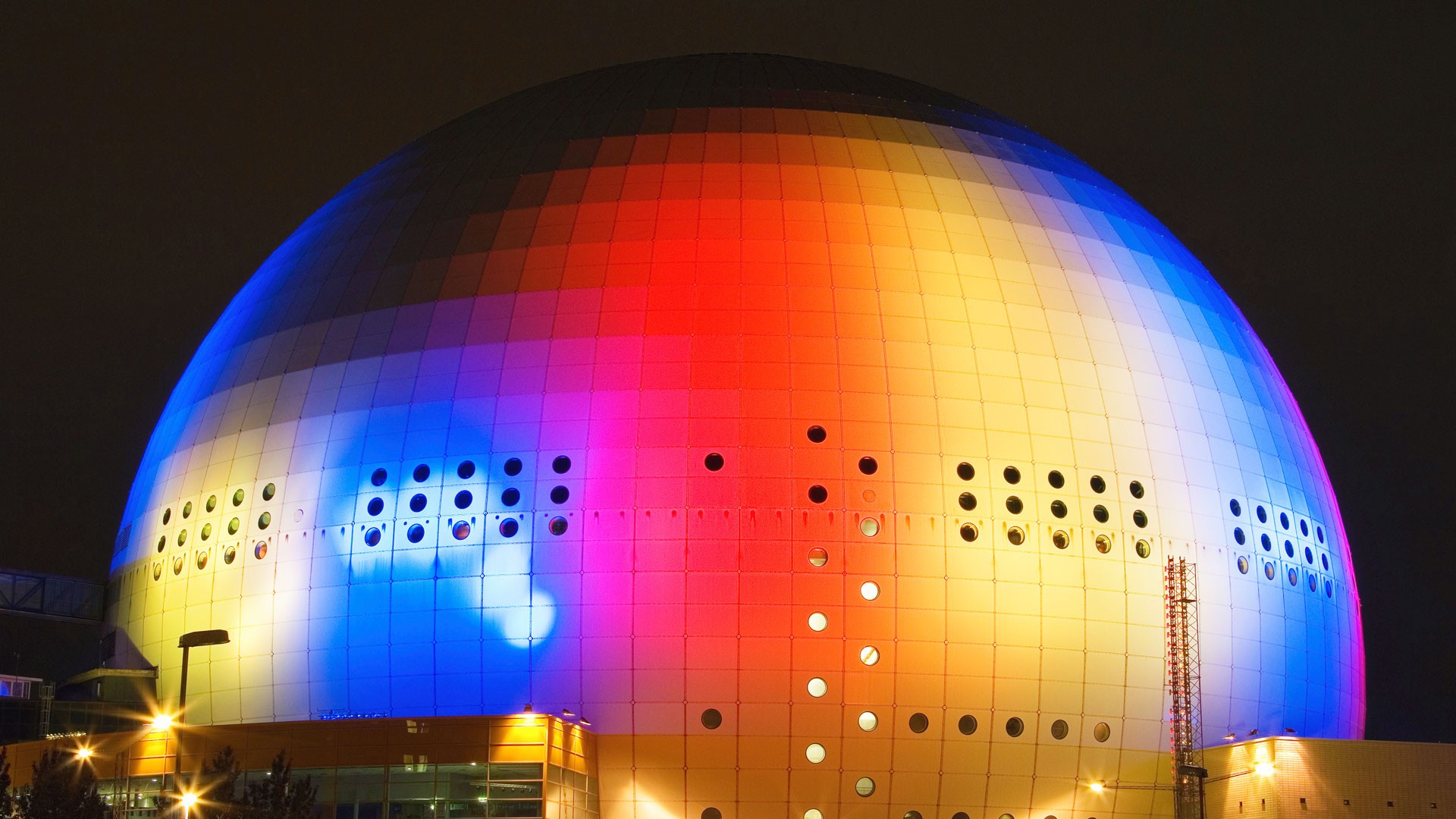 architecture, Modern, Sphere, Night, Sky, Museum, Circle, Colorful, Lights, Globen, Stockholm Wallpaper