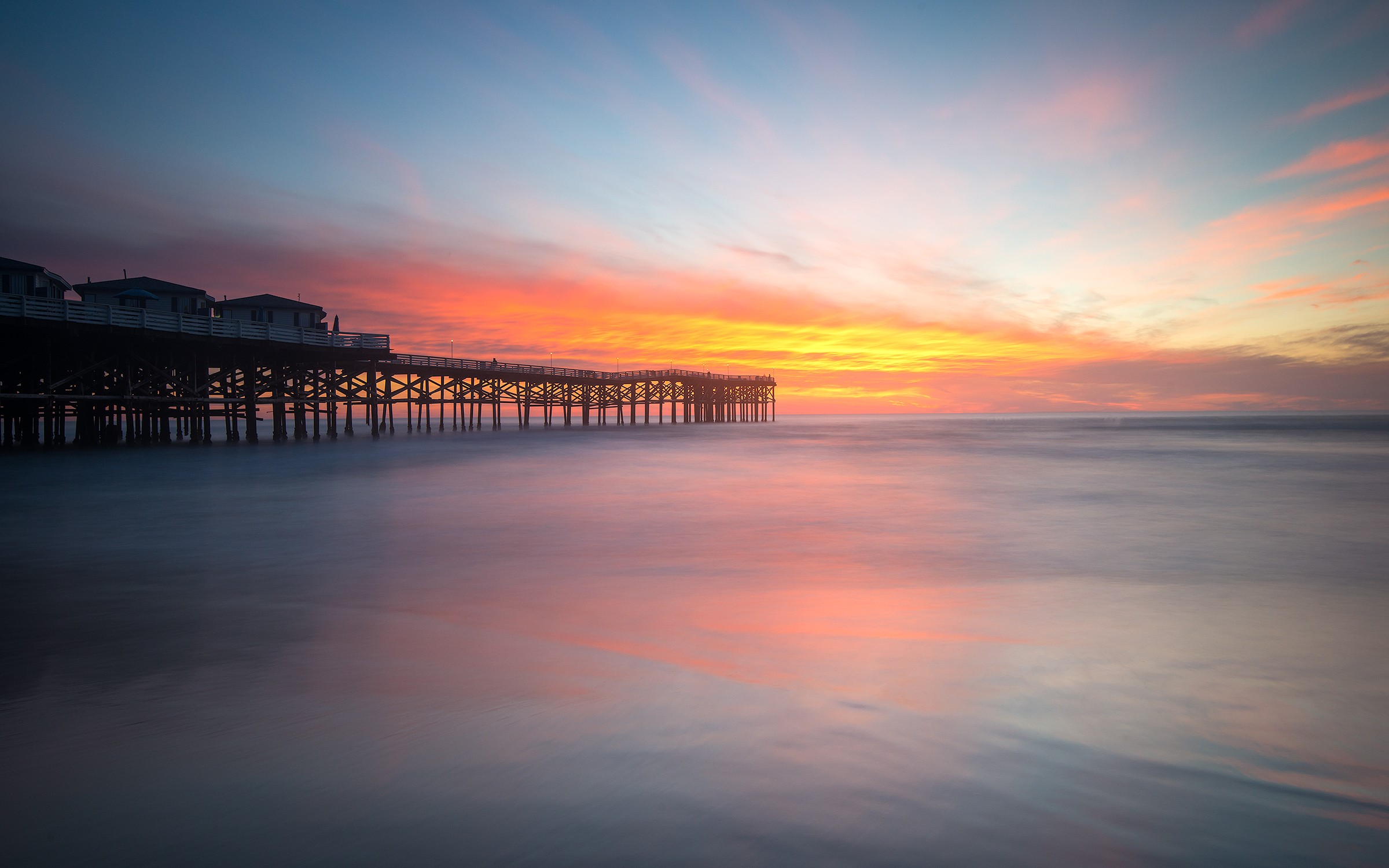 photography, Sunset, Bridge, Sea, House, Sky Wallpaper