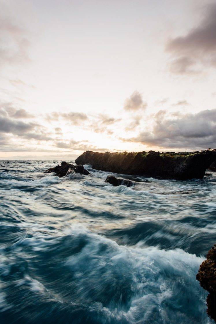 island, Rocks, Sea, Sky, High tide HD Wallpaper Desktop Background
