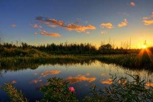 nature, Sunset, Lake