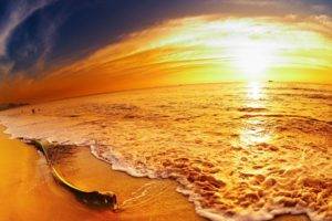 nature, Beach, Sunset, Sea, Waves