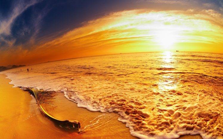 nature, Beach, Sunset, Sea, Waves HD Wallpaper Desktop Background