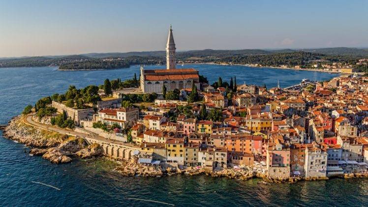 Rovinj, Croatia, City, Cityscape, Sea, Building, Architecture, Tower, Church HD Wallpaper Desktop Background
