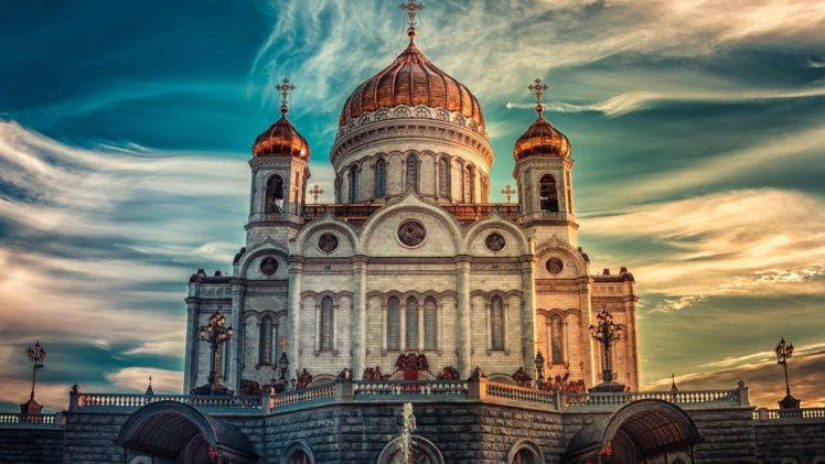 architecture, Building, Cathedral, Moscow, Russia, Christianity, Clouds, Sunset, Cross, Angel, Stones HD Wallpaper Desktop Background