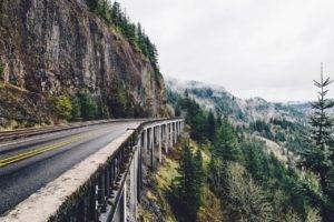 road, Forest, Mountains, Nature, Bridge