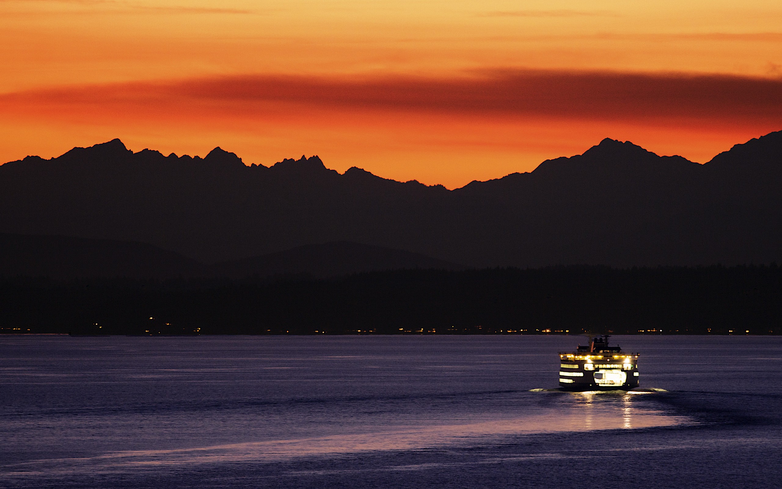 sea, Sunset, Mountains, Evening, Ship, Vehicle Wallpaper