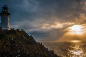 Faroe, Sunlight, Atlantic ocean, Lighthouse, Island