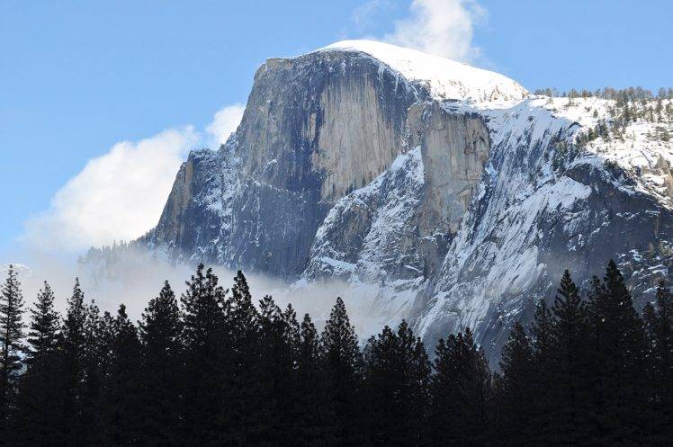 winter, Yosemite National Park, El Capitan, USA, Mountains, Trees, Nature, Snow HD Wallpaper Desktop Background