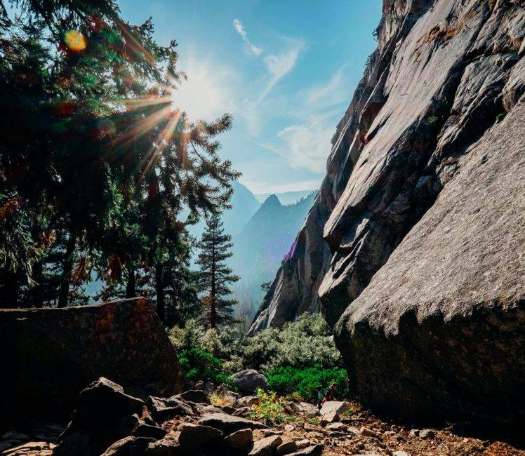 mountains, Trees, Yosemite National Park, Nature, Sunlight, Rock HD Wallpaper Desktop Background