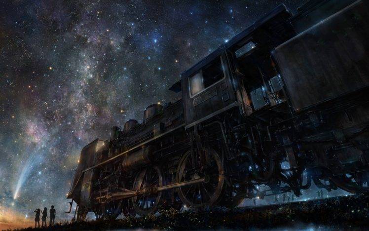 night, Sky, Stars, Train HD Wallpaper Desktop Background