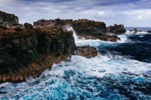 cliff, Sea, Waves, Clouds, Nature, HDR