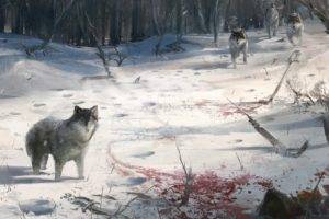 wolf, Glitch art, Winter