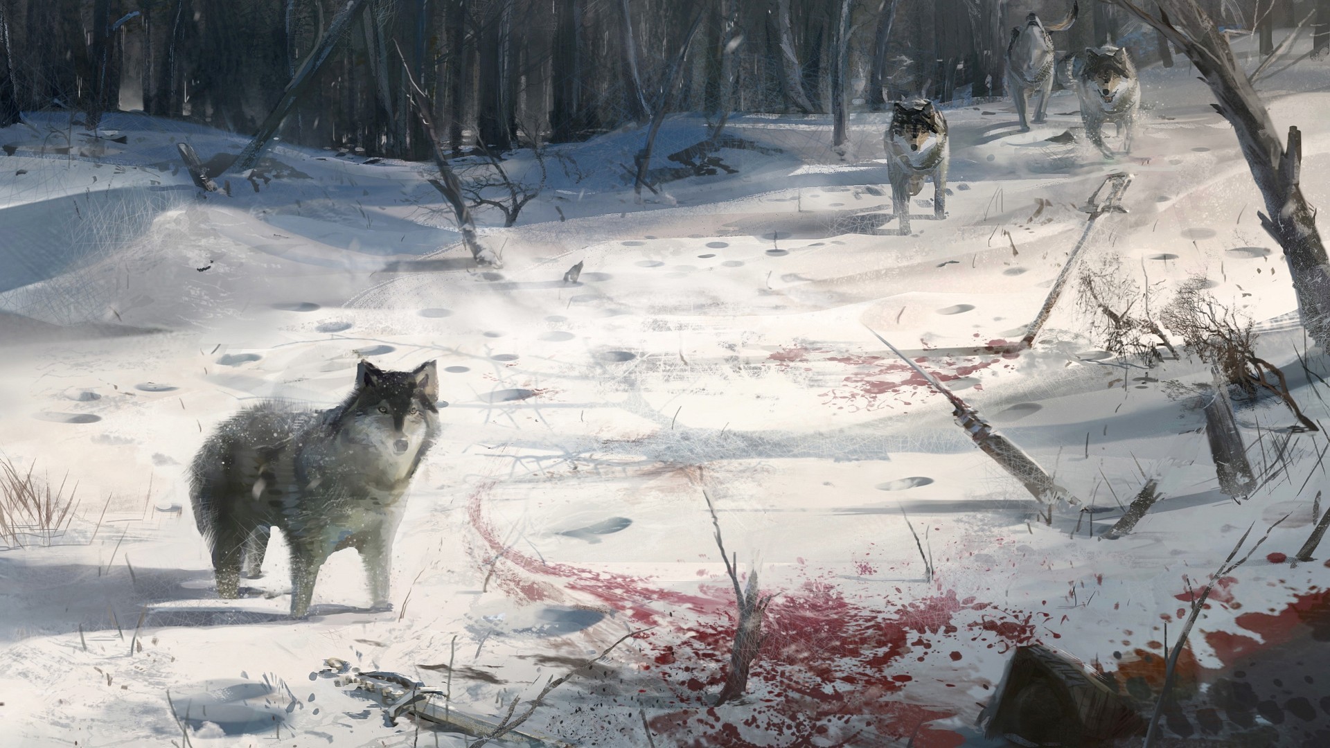 wolf, Glitch art, Winter Wallpaper