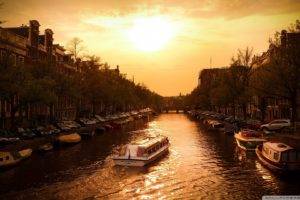 Amsterdam, Canal, Water, Sunset