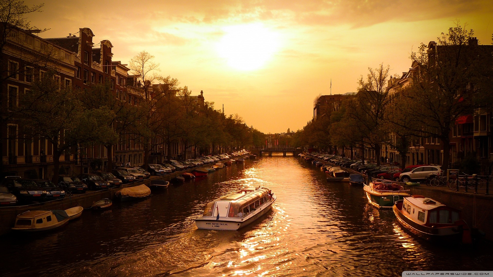 Amsterdam, Canal, Water, Sunset Wallpaper