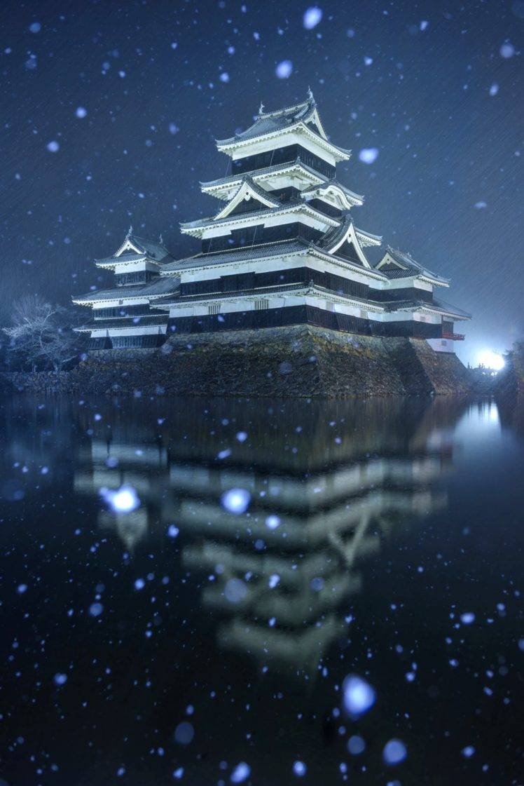 winter, Japan, Matsumoto, Castle, Water HD Wallpaper Desktop Background