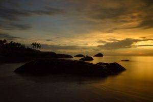photography, Nature, Clouds, Sunset, Rocks, Trees, Sea, Dark, Sky