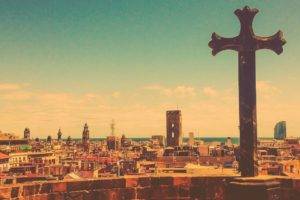 Barcelona, Cityscape, Cross, Vintage, IPhone, Sky, Horizon, Building