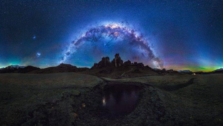 New Zealand, Castle Hill, Atmosphere, Milky Way, Night sky, Night, Sky, Panorama, Long exposure HD Wallpaper Desktop Background