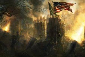 soldier, Fantasy art, Digital art, Pixelated, Artwork, Science fiction, Trees, Forest, Plants, Dark, Military, USA, War, Lights, Flag, Empire: Total War, Video games