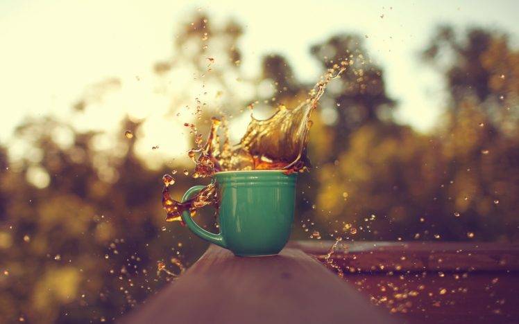 mugs, Tea, Macro, Waves, Trees, Water drops HD Wallpaper Desktop Background