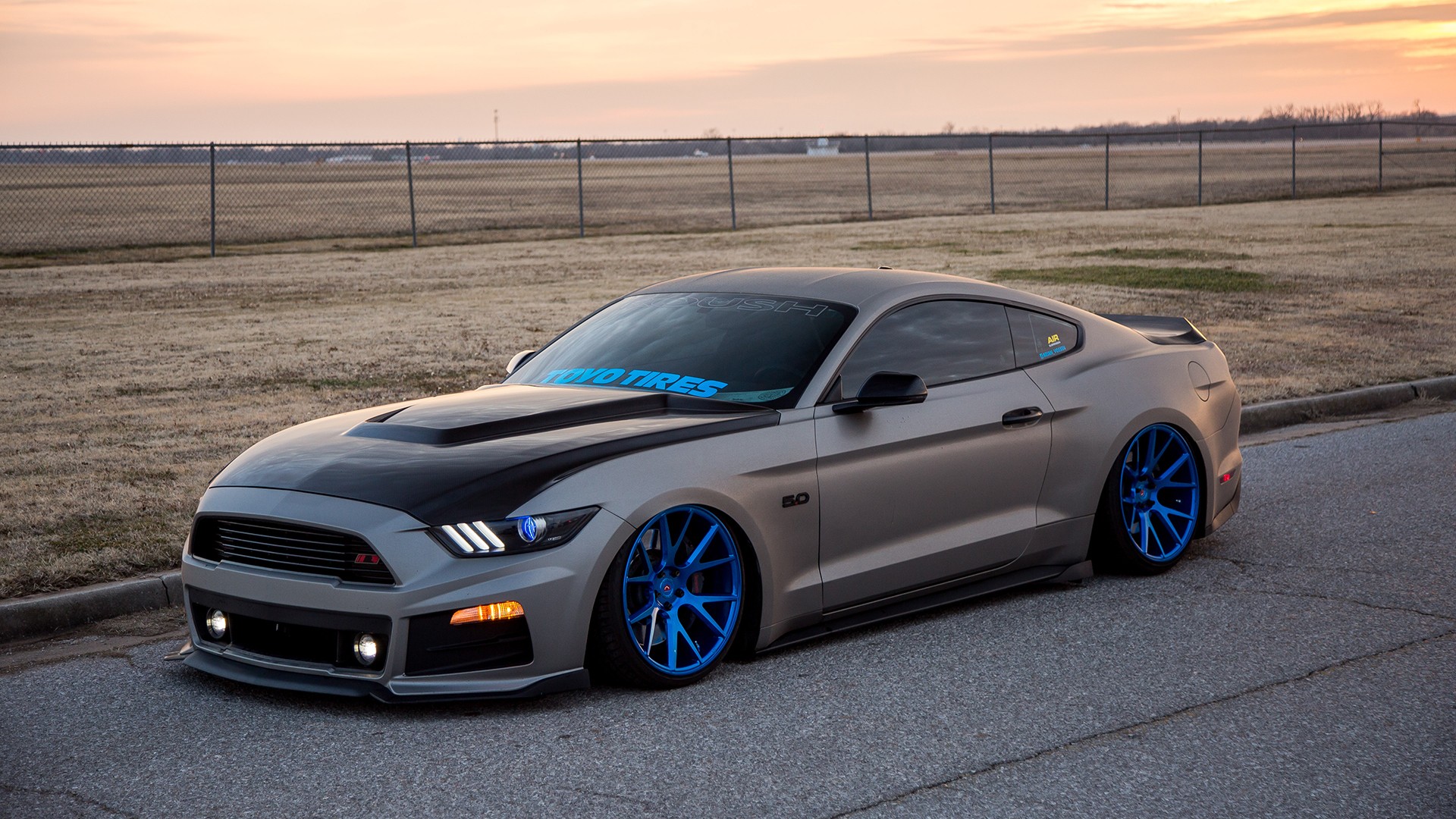 Ford, Ford Mustang, Rims, Stance, Air ride, Nature, Sky, Muscle cars, Tuning Wallpaper