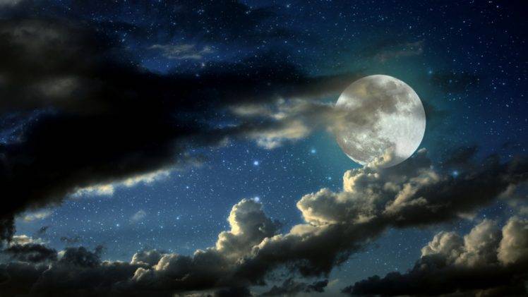 Moon, Stars, Clouds HD Wallpaper Desktop Background