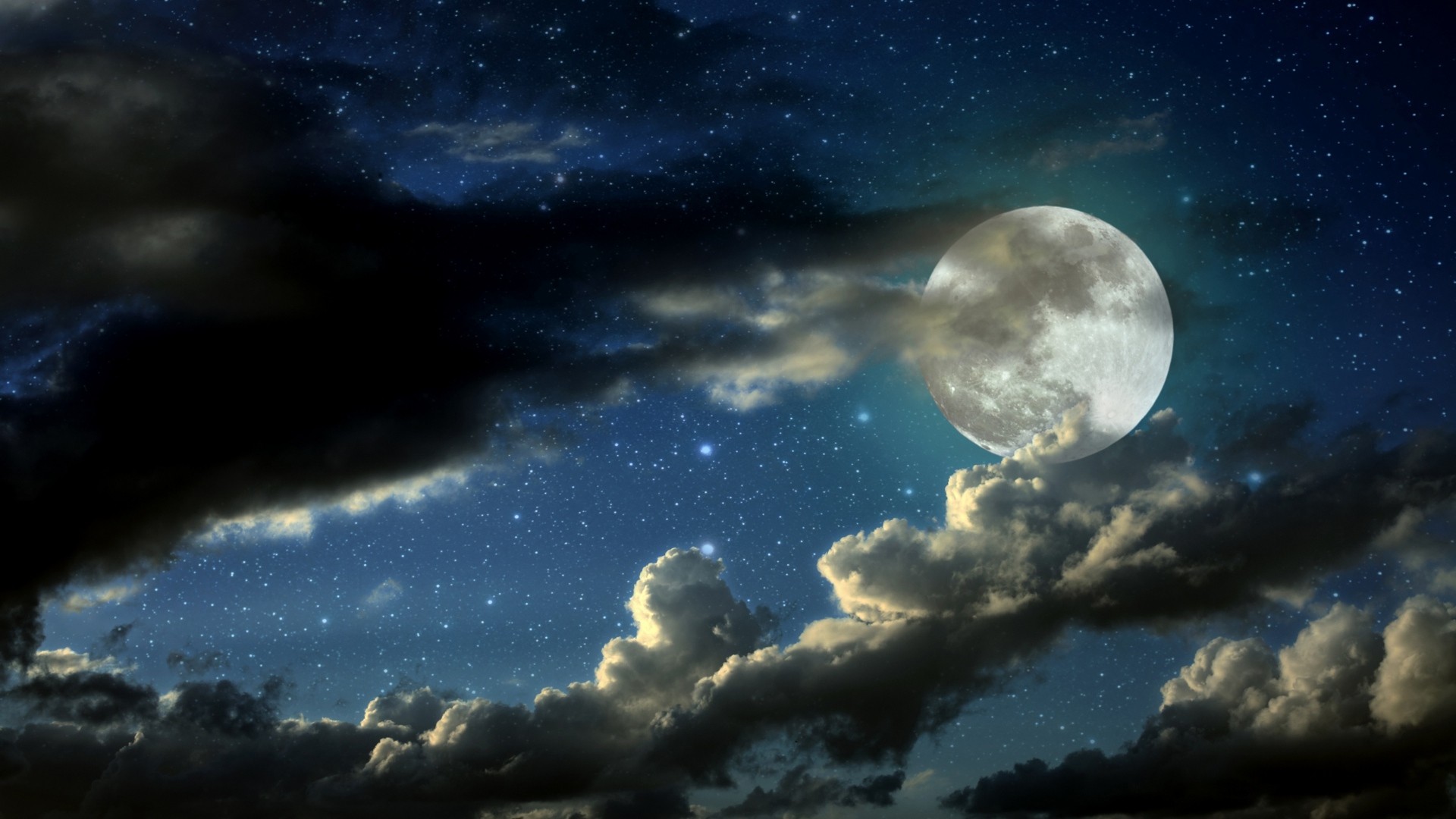 Moon, Stars, Clouds Wallpaper