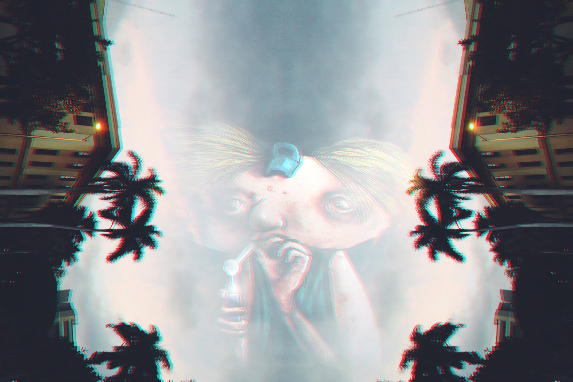 Hey Arnold!, Sky, Palm trees, Anaglyph 3D, Drugs Wallpaper